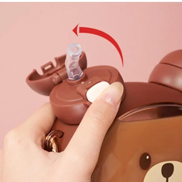 Cute Bear Kids Water Bottle - Pink and Brown - Picture 3 of 3